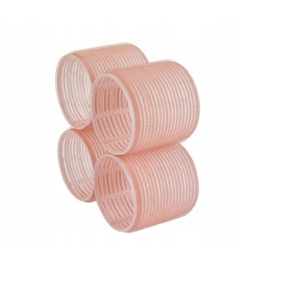 Set 4 bigodini grandi Cien rosa per capelli, vista d'insieme dei rulli in velcro autoadesivi