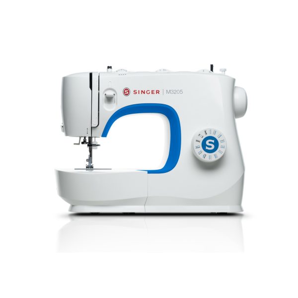 Singer M3205 macchina da cucire semiautomatica bianca, vista frontale con selettore 23 punti