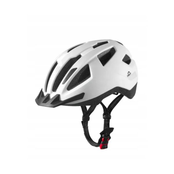 Casco ciclista Crivit S/M bianco, vista laterale con prese d'aria e cinturino regolabile con luce posteriore