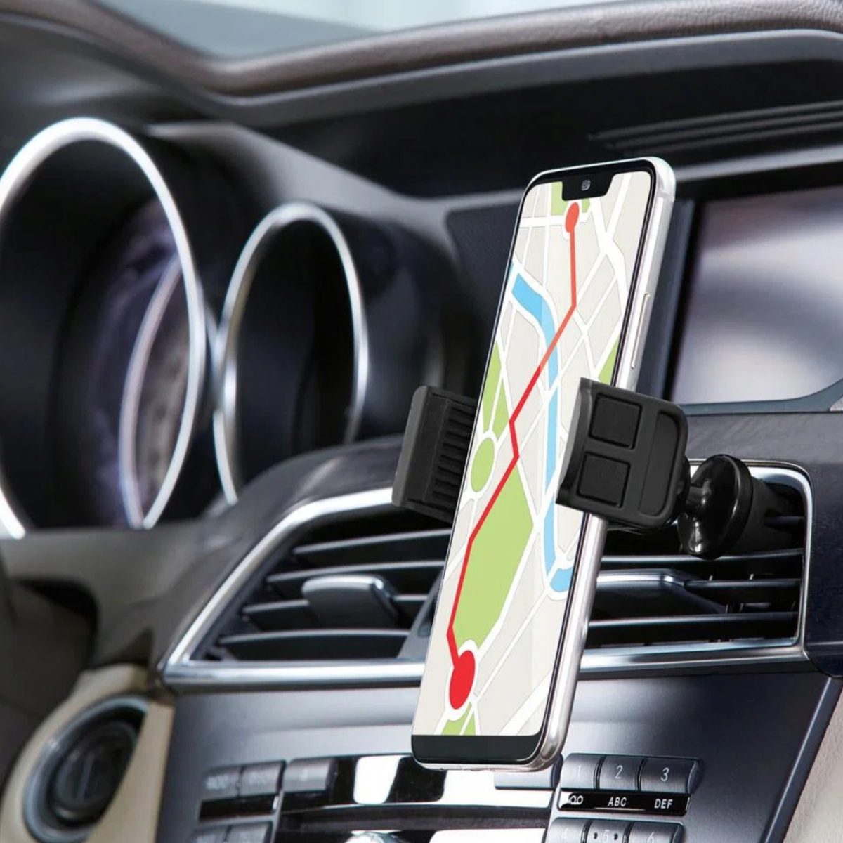 Supporto auto Ultimate Speed HG05910B con smartphone che mostra navigatore GPS, rotazione 360 gradi su cruscotto