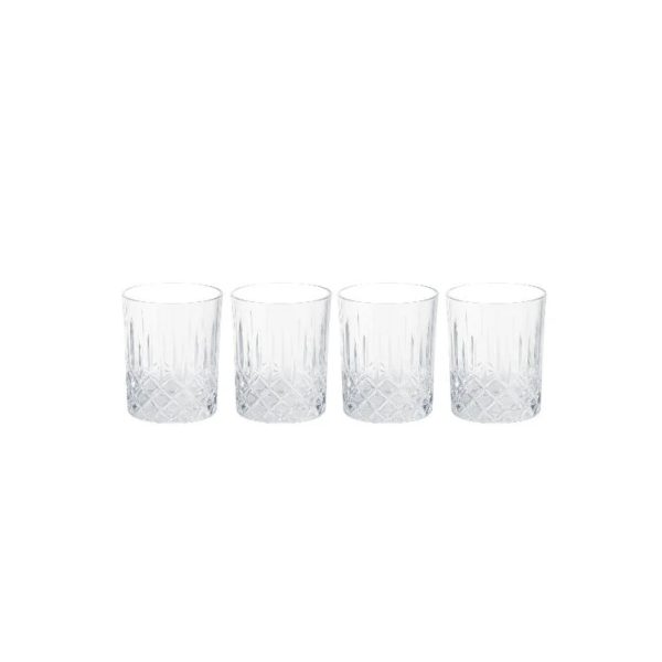 Set 4 bicchieri Livarno Home in vetro intagliato 320ml per drink e whisky, vista frontale completa