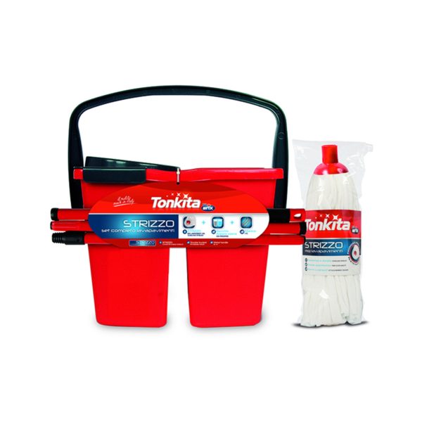 Tonkita Strizzo set completo lavapavimenti secchio 14L con manico 130cm e mocio ricambio, confezione danneggiata