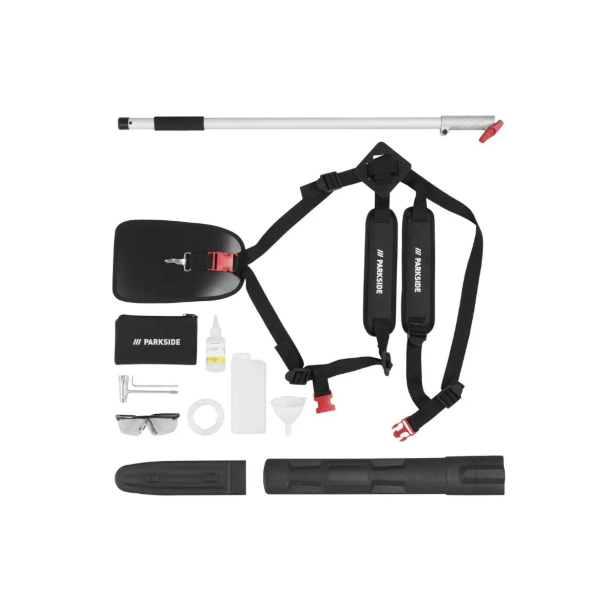 Parkside PBK 4 B3 accessori inclusi: tracolla, occhiali protettivi, olio e utensili di montaggio