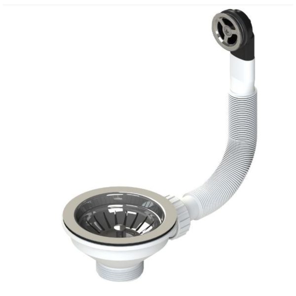 Kit piletta Elleci Multi Ray 3,5 ELL050 con tubo corrugato inox, vista completa del gruppo scarico