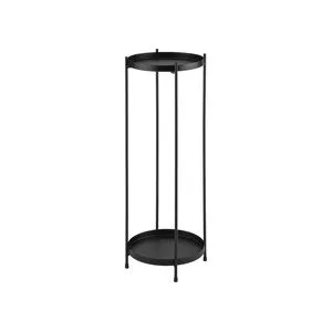 Livarno supporto fiori piante base tonda 65x25cm in metallo nero, vista frontale con doppio ripiano