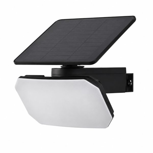 Livarno reflettore LED solare con sensore movimento 600lm, vista laterale con pannello fotovoltaico e staffa