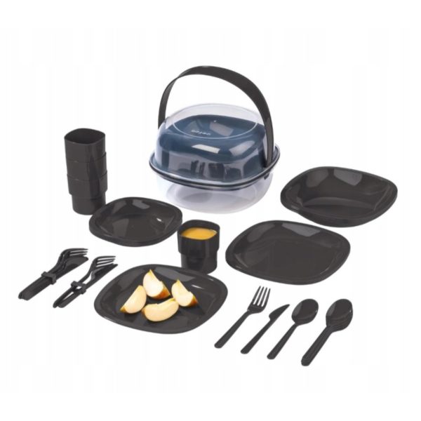 Crivit Set Stoviglie Campeggio 33 Pezzi con piatti, bicchieri, posate e contenitore porta pietanze impilabile