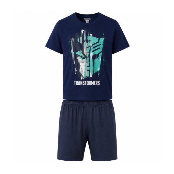 Pigiama estivo uomo blu in jersey di cotone stampa Transformers, maglietta e pantaloncini taglia L 52 54