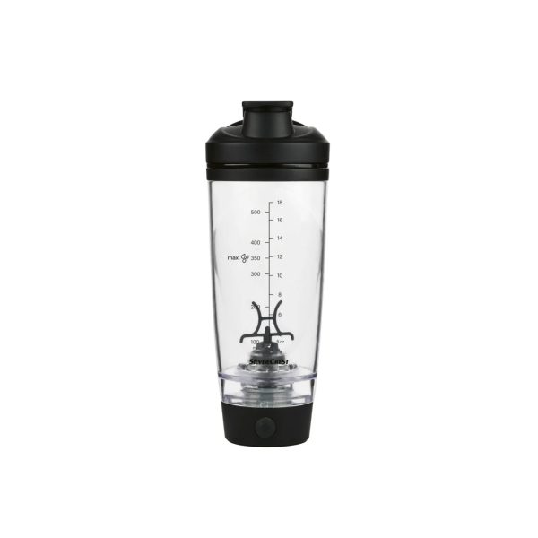 Shaker elettrico SilverCrest 500ml nero, vista frontale con graduazioni e miscelatore interno