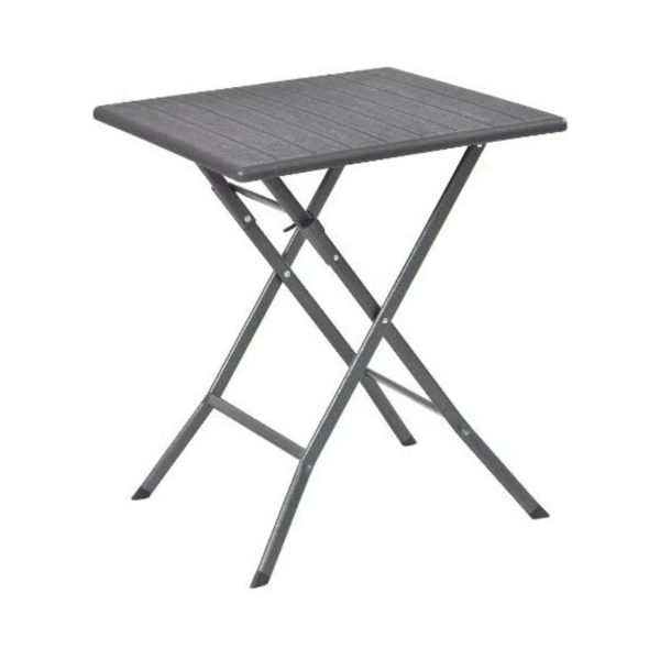 Tavolino pieghevole grigio Playtive con gambe in metallo a incrocio, vista frontale su sfondo bianco