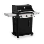 Barbecue Weber Spirit E-315 GBS nero visto di lato con pannello comandi e sportello mobiletto