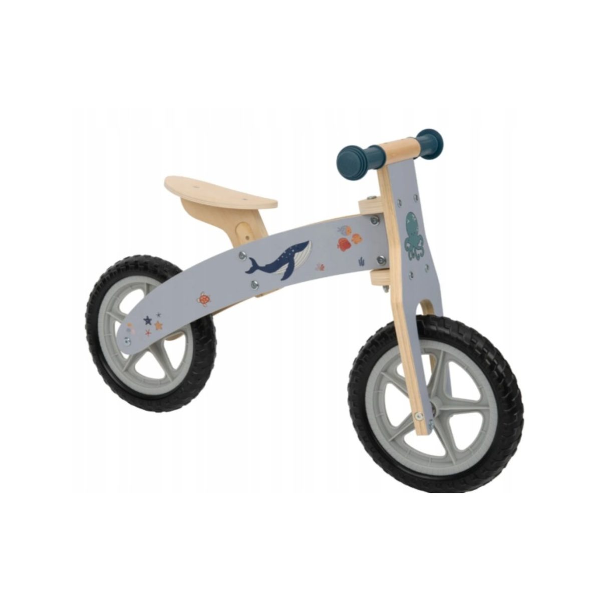Playtive Bicicletta bici Legno Bambini Balance Bike, vista frontale con manubrio e ruote in evidenza