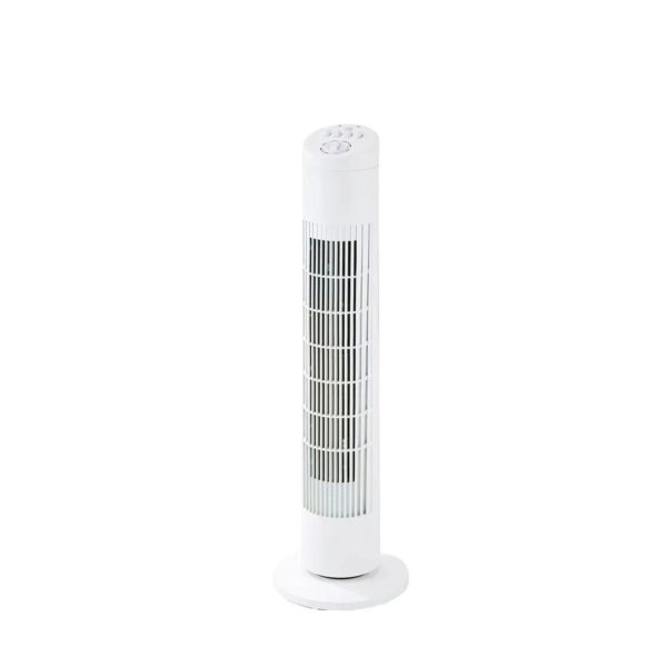 Ventilatore Tronic TTV 50 a torre 79 cm, vista frontale con base rotonda e griglia bianca