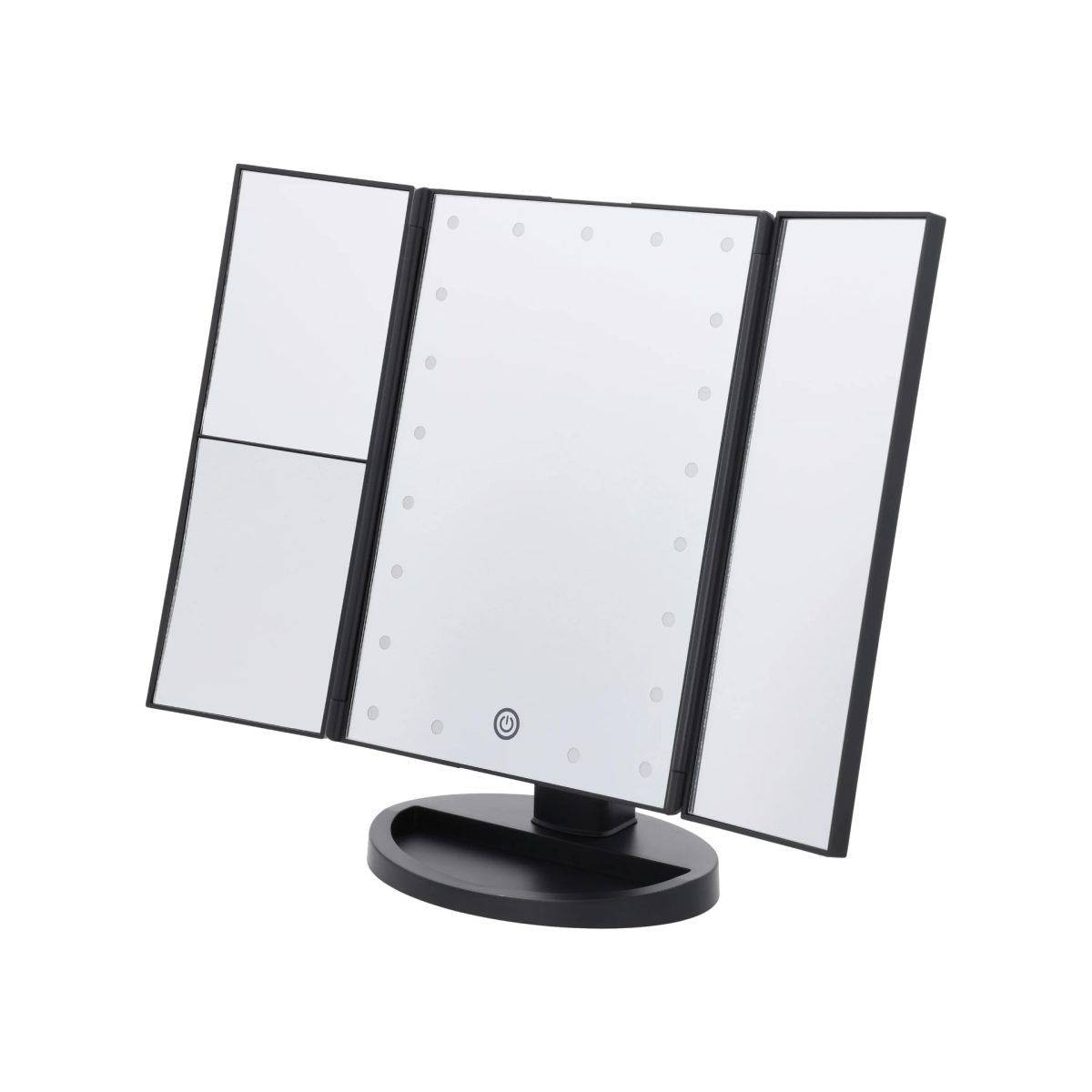 Specchio cosmetico LED Cien Beauty nero pieghevole Specchio cosmetico a LED Cien Beauty nero pieghevole a tre ante, vista frontale con touch control