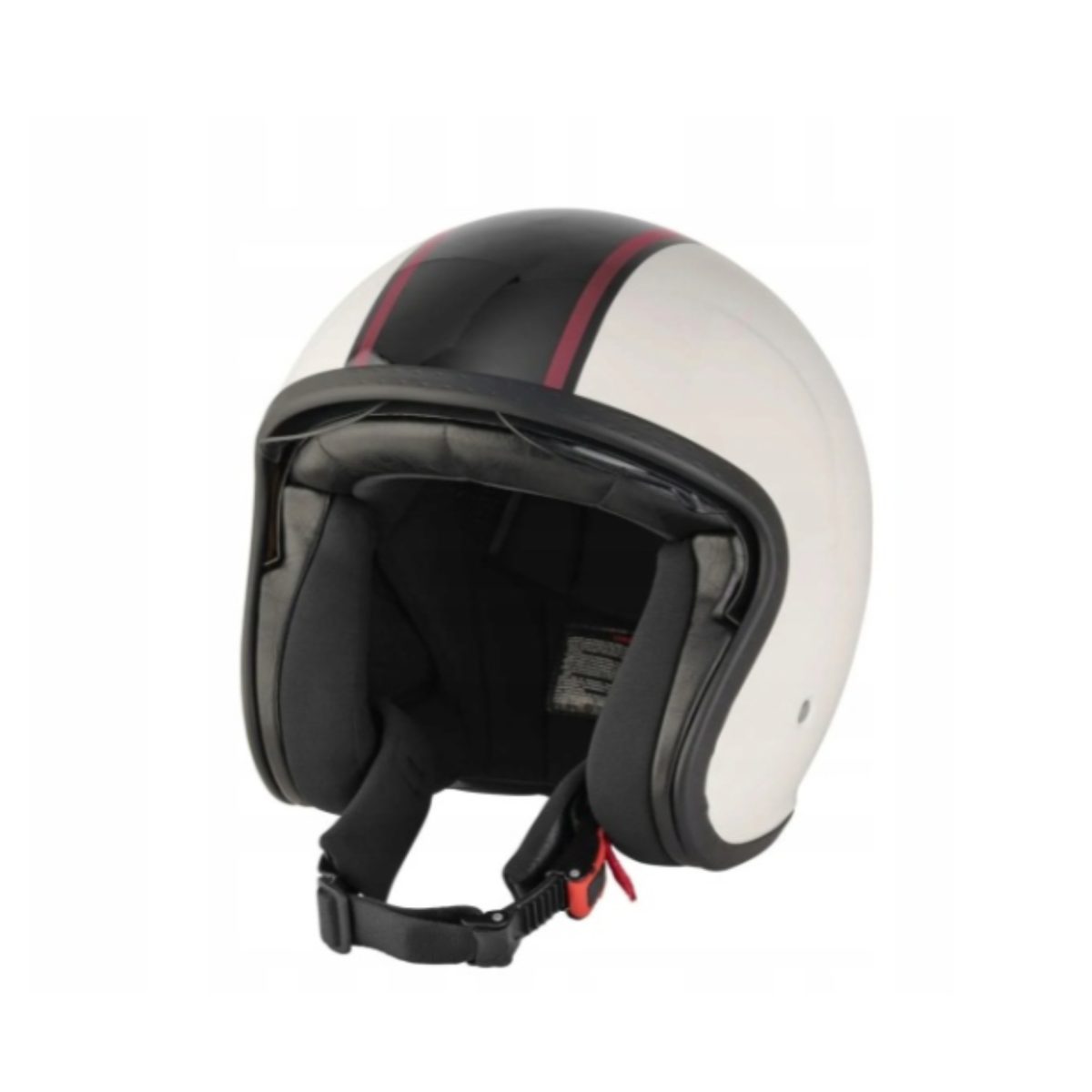 Casco Jet Ultimate Speed bianco nero, vista frontale-laterale con imbottitura interna e cinturino
