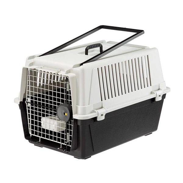 Ferplast Atlas 40 trasportino per cani taglia media, vista frontale con porta in metallo e maniglia superiore