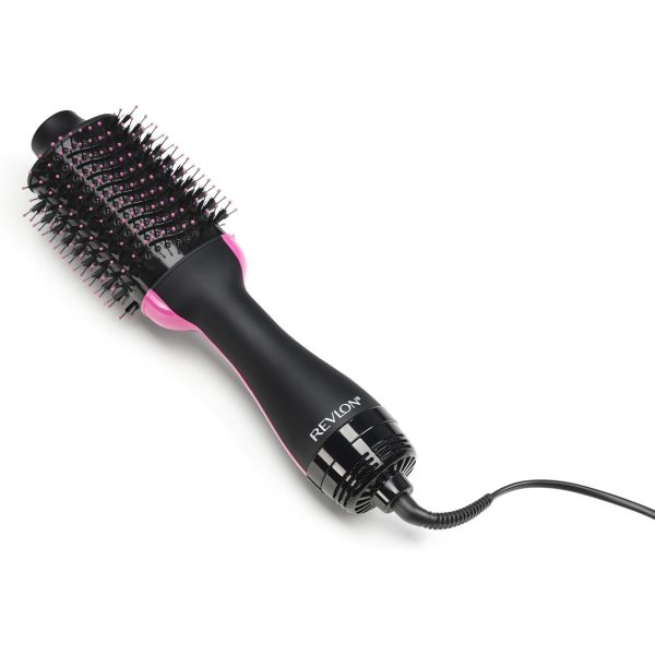 Revlon One-Step spazzola asciugacapelli volumizzante nero e rosa, vista completa con cavo