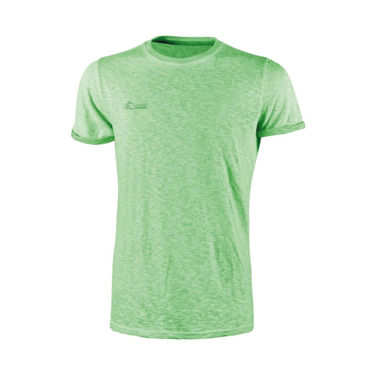 U-Power Enjoy Fluo Slim Fit Verde XL - Vista frontale T-shirt U-Power Enjoy Fluo Slim Fit verde XL vista frontale in 100% cotone con logo ricamato