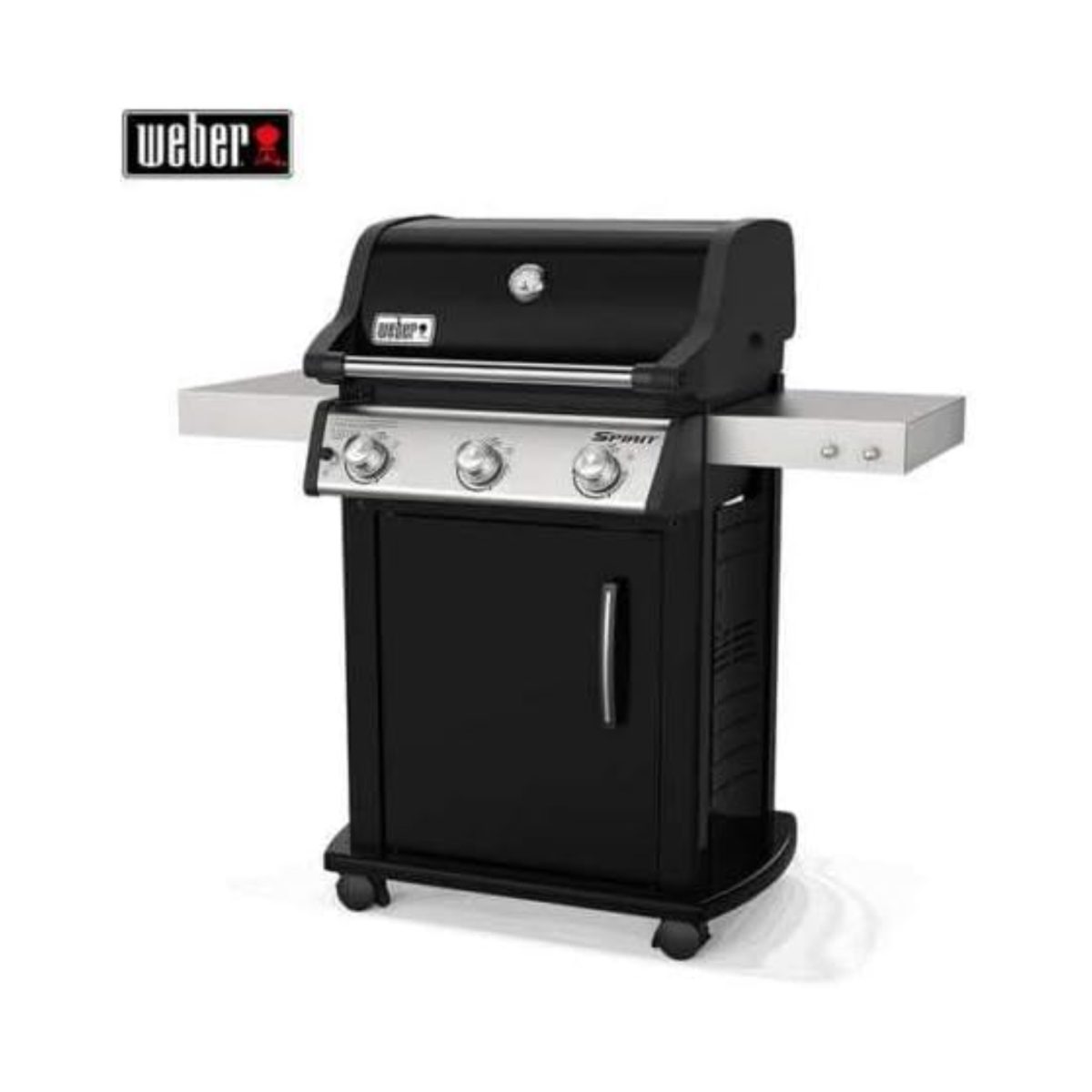 Barbecue Weber Spirit E-315 GBS nero vista laterale tre quarti con logo del marchio