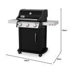 Weber Spirit E-315 GBS barbecue gas con dimensioni indicate: 100cm larghezza, 100cm altezza, 50cm profondità