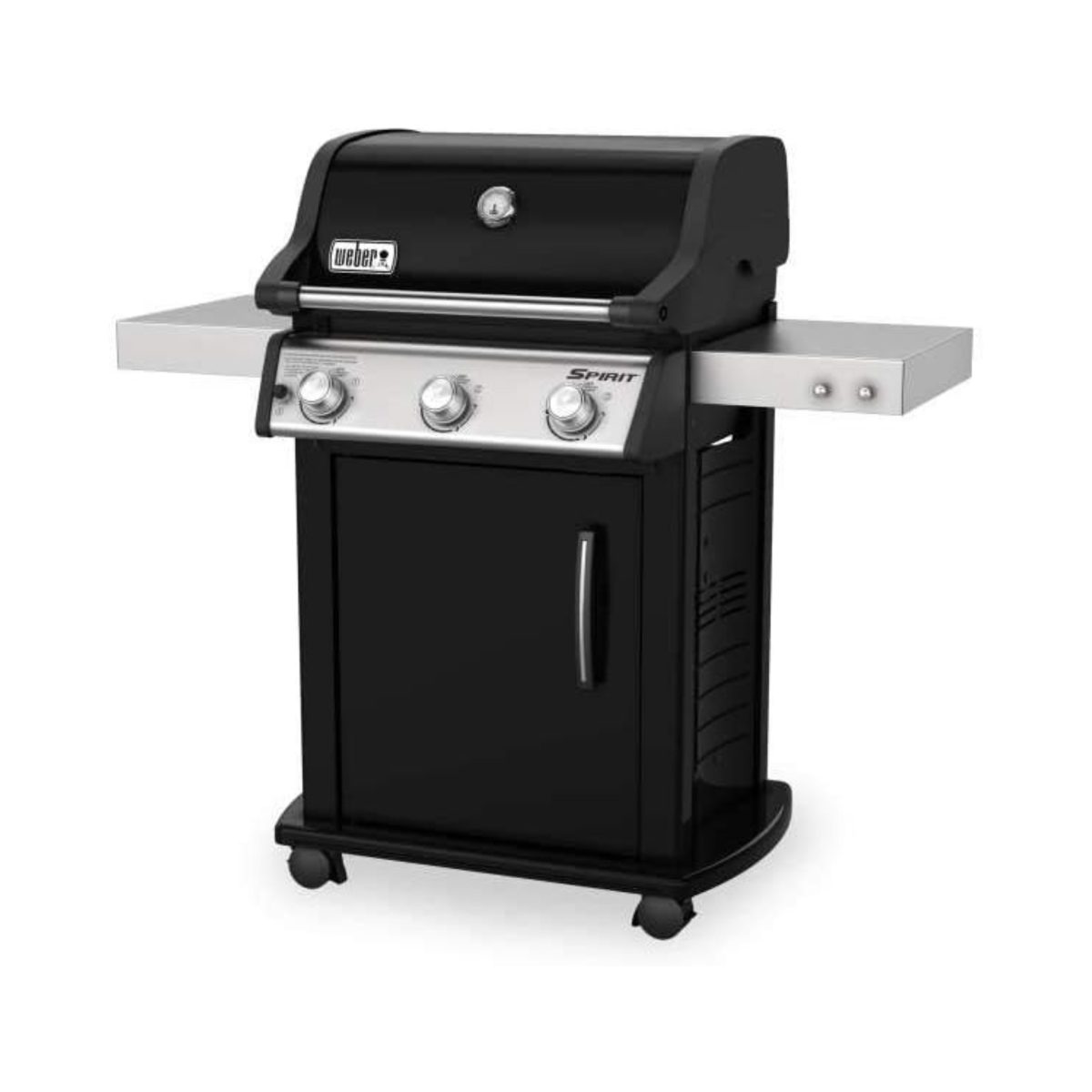 Weber Spirit E-315 GBS barbecue a gas 3 bruciatori nero, vista frontale con carrello e ripiani laterali