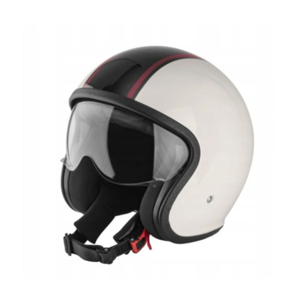 Casco Jet Ultimate Speed M 57-58 cm bianco e nero, vista laterale con visiera sollevata