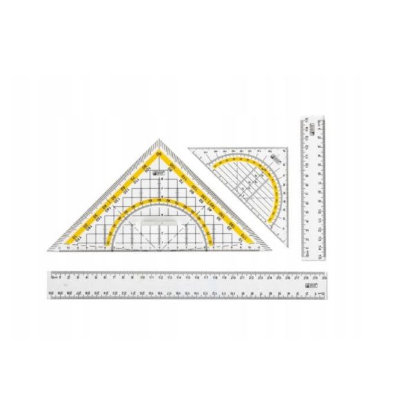 Set Geometria Scolastica 4 Pezzi con squadre goniometro trasparente e righelli da 15 e 30 cm