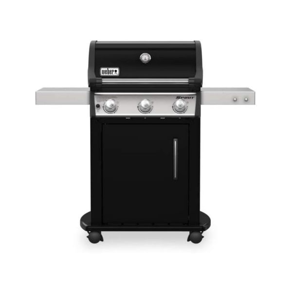 Barbecue a gas Weber Spirit E-315 GBS nero, vista frontale con 3 bruciatori e mobiletto in ghisa
