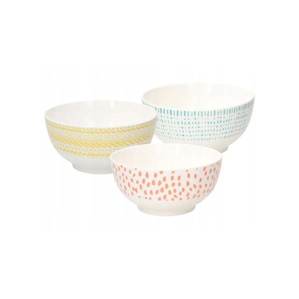 Tognana Tris di ciotole da tavola in porcellana 14 cm con fantasie gialla, celeste e arancio, confezione danneggiata