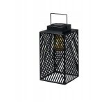 Lanterna solare LED Livarno vista frontale con struttura traforata nera e pannello solare superiore