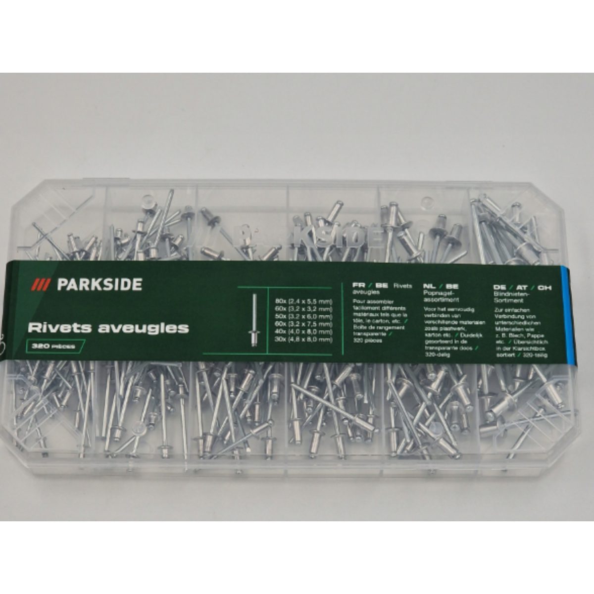 Parkside Set Rivetti a Strappo 320 Pezzi Assortiti in Alluminio con Scatola - immagine 4