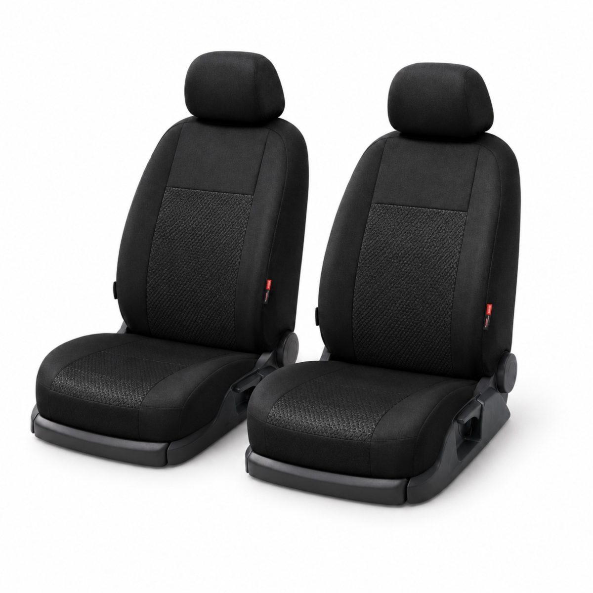 Coprisedili auto Ultimate Speed, dettaglio dei due sedili anteriori neri con poggiatesta e cinture