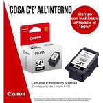 Cartuccia Canon PG-545 Black con confezione e cartuccia affiancate, contenuto della confezione da 1 pezzo