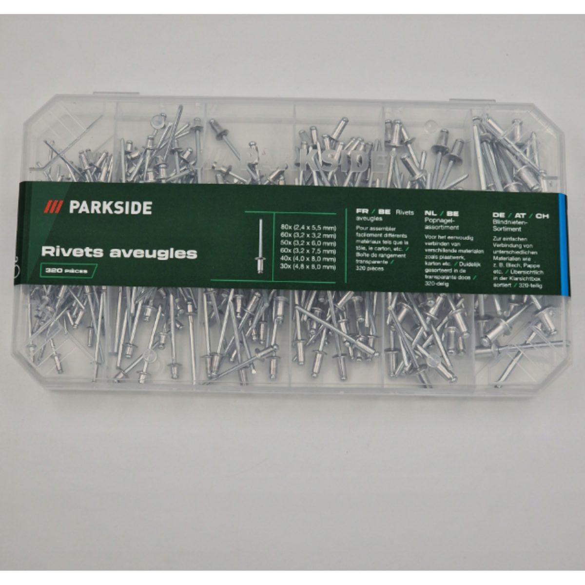Parkside Set Rivetti a Strappo 320 Pezzi Assortiti in Alluminio con Scatola - immagine 2