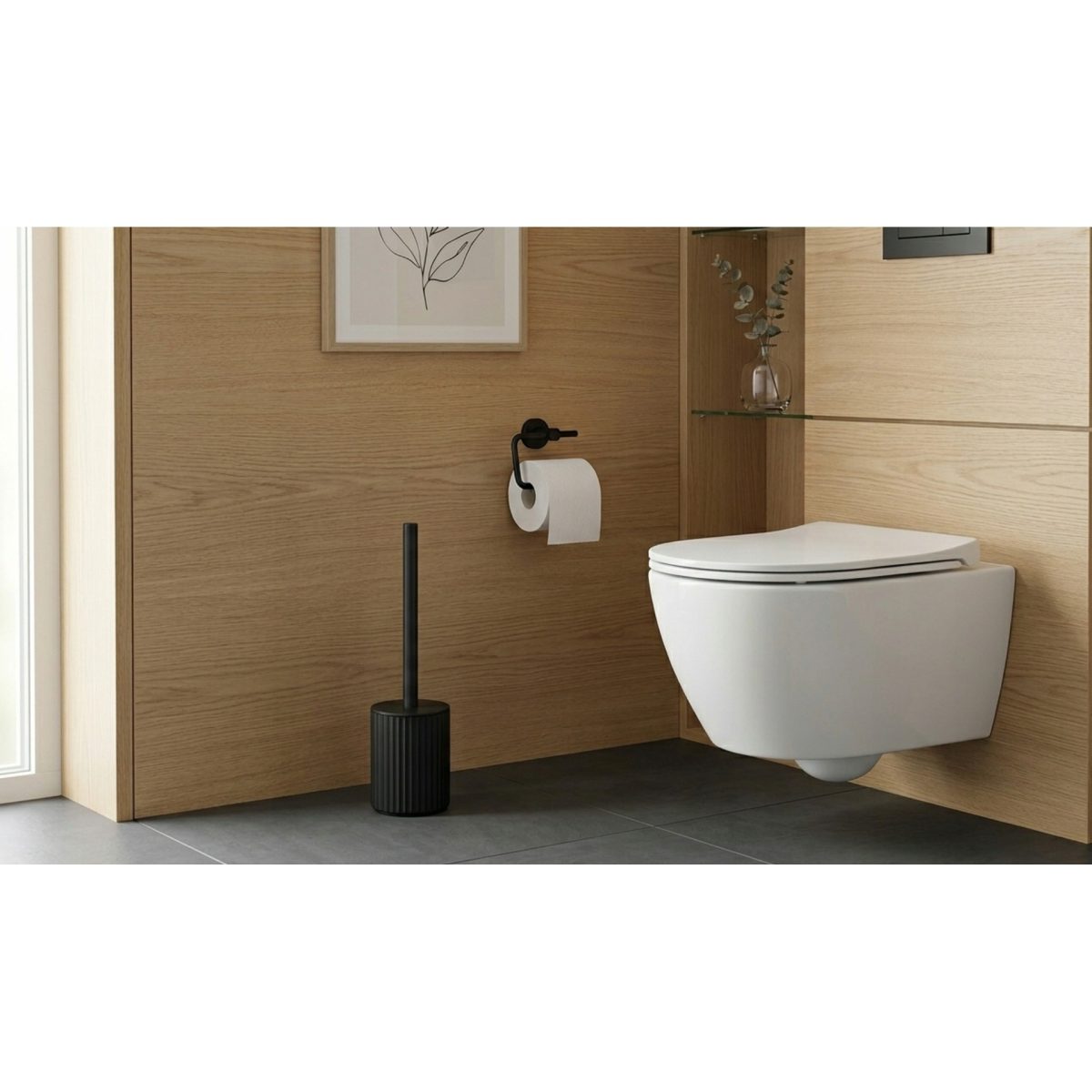 Set Scopino WC Premium in Ceramica Porta Scopino Design Minimal Altezza 41 cm - immagine 2