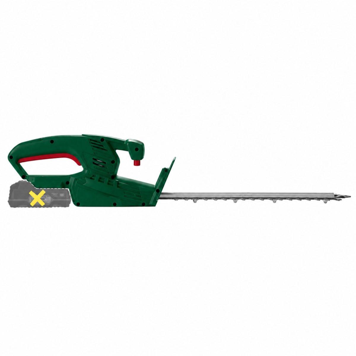 Parkside PAHS 35 A1 tagliasiepi - vista laterale Tagliasiepi Parkside PAHS 35 A1 vista laterale, senza batteria come indicato dal simbolo X