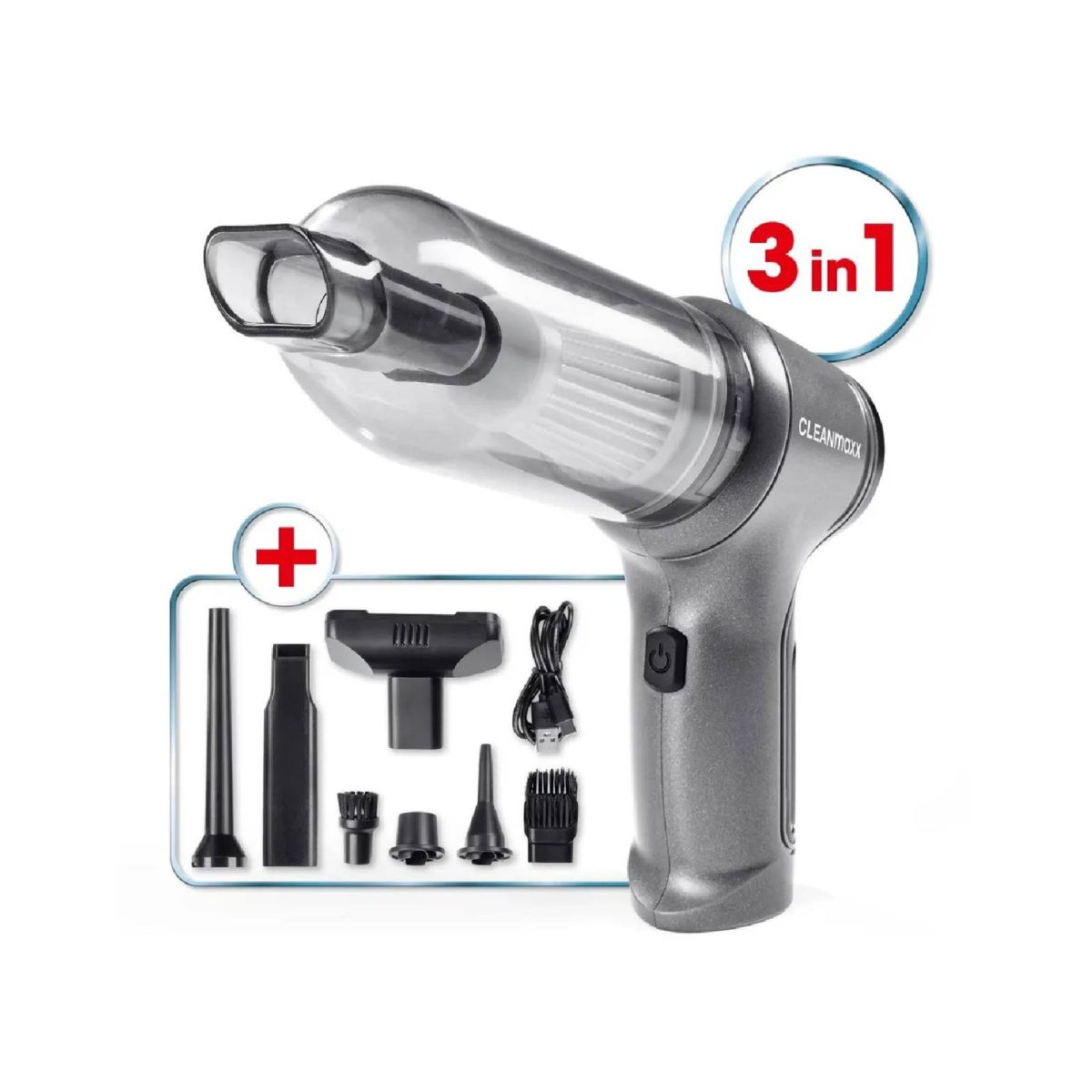 Aspirapolvere CLEANmaxx 3 in 1 con etichetta funzione e set completo di accessori in dotazione