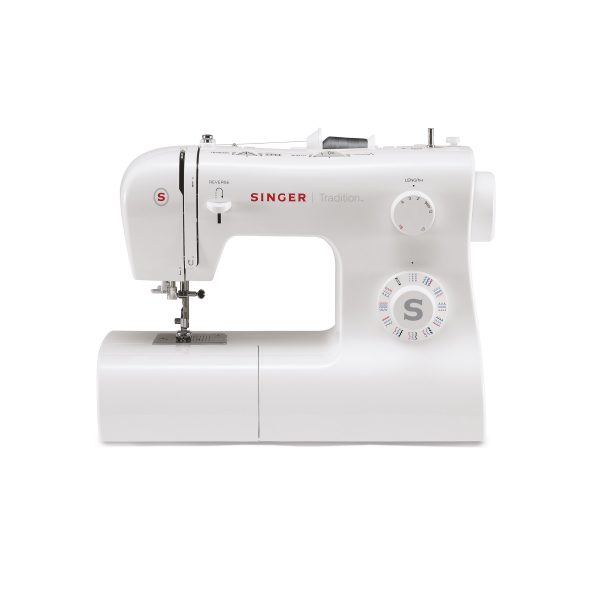 Singer Tradition 2282 macchina da cucire 32 punti, vista frontale con selettore punti e regolatore lunghezza