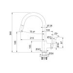 Franke Lina Doccia miscelatore lavello bianco, disegno tecnico con dimensioni e specifiche di installazione
