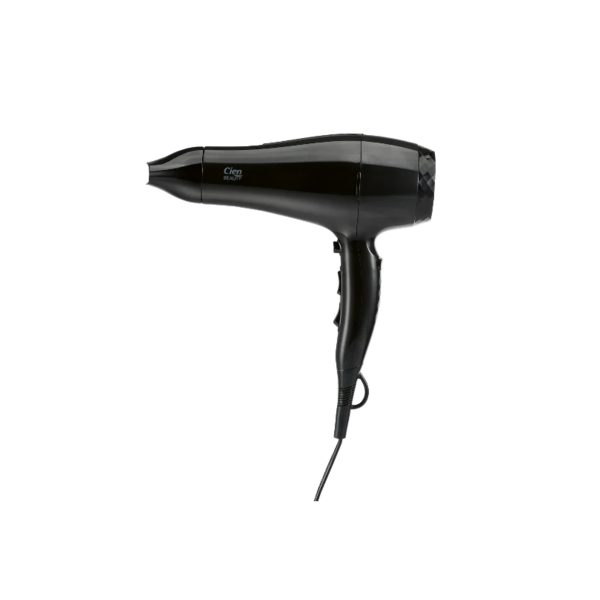 Asciugacapelli CIEN Beauty Ionizzatore 2200W nero, vista laterale con concentratore e cavo