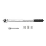 Dettaglio chiave dinamometrica Parkside con logo, cricchetto e accessori 1/2 allineati