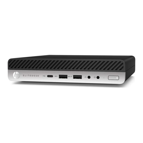 Mini PC HP EliteDesk 800 G3 ricondizionato, vista frontale con porte USB-C e USB 3.0