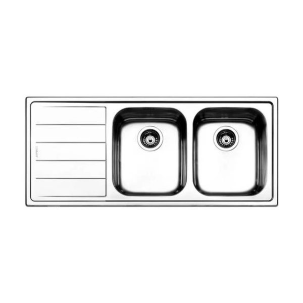 Lavello Apell LN1162ILBC Linear inox vista dall'alto con 2 vasche e gocciolatoio sinistro