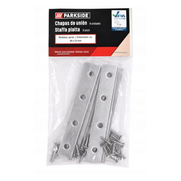 Parkside piastre di giunzione piatte 98x15mm acciaio inox, confezione da 8 pezzi con viti incluse