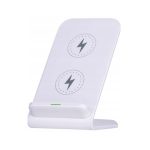 Grundig caricatore wireless induttivo 15W bianco, vista frontale con doppia bobina di ricarica e led verde