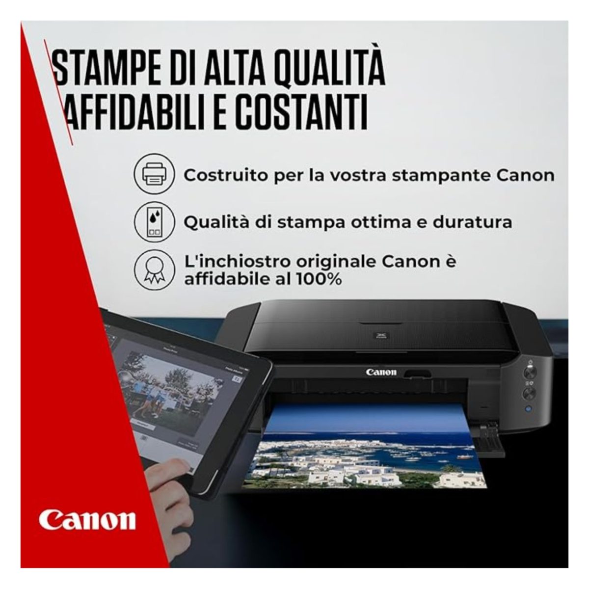 Cartuccia Canon PG-545 Black installata su stampante PIXMA durante la stampa di una foto a colori