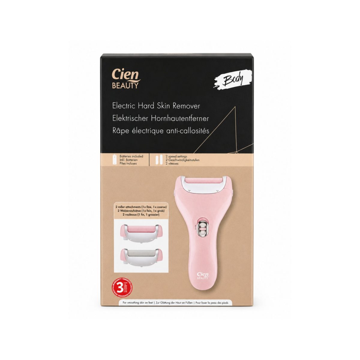Cien Beauty CHE 3 Rimuovi Calli Elettrico Rosa 2 Velocita 2 Rulli a Batteria - immagine 3