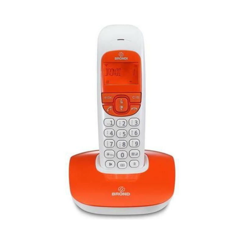 FH5JJ5Dvc38wOf8mDiQgHmj7NcHVIoIoUcmP48KL.jpg Brondi Nice Telefono Cordless DECT Vivavoce Display LCD Bianco Arancio Sveglia - immagine 1