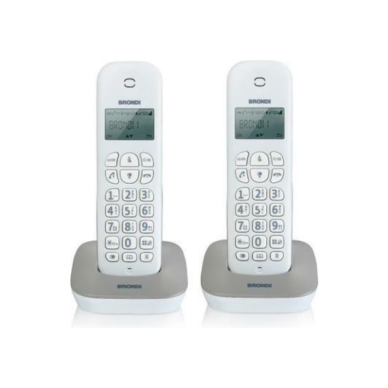 GT8GGfFaiBX2w0VGv7kZhgtD3DM6r2Pns9ZQiHIY.jpg Brondi Gala Twin Telefono Cordless DECT GAP Duo 2 Portatili LCD Bianco/Grigio - immagine 1