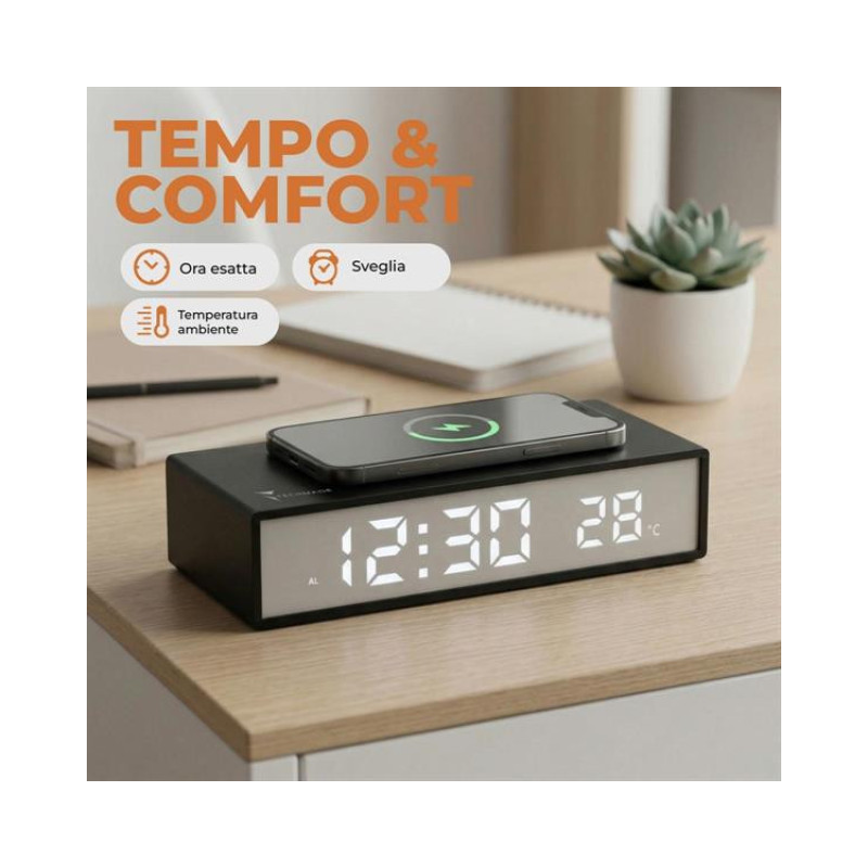 QlgaF5NX1zU25M5htT81Z04h6WYxEGoGDNDYNmXe.jpg Techmade TM-2201 Sveglia Digitale LED Ricarica Wireless 15W Temperatura Nero - immagine 1